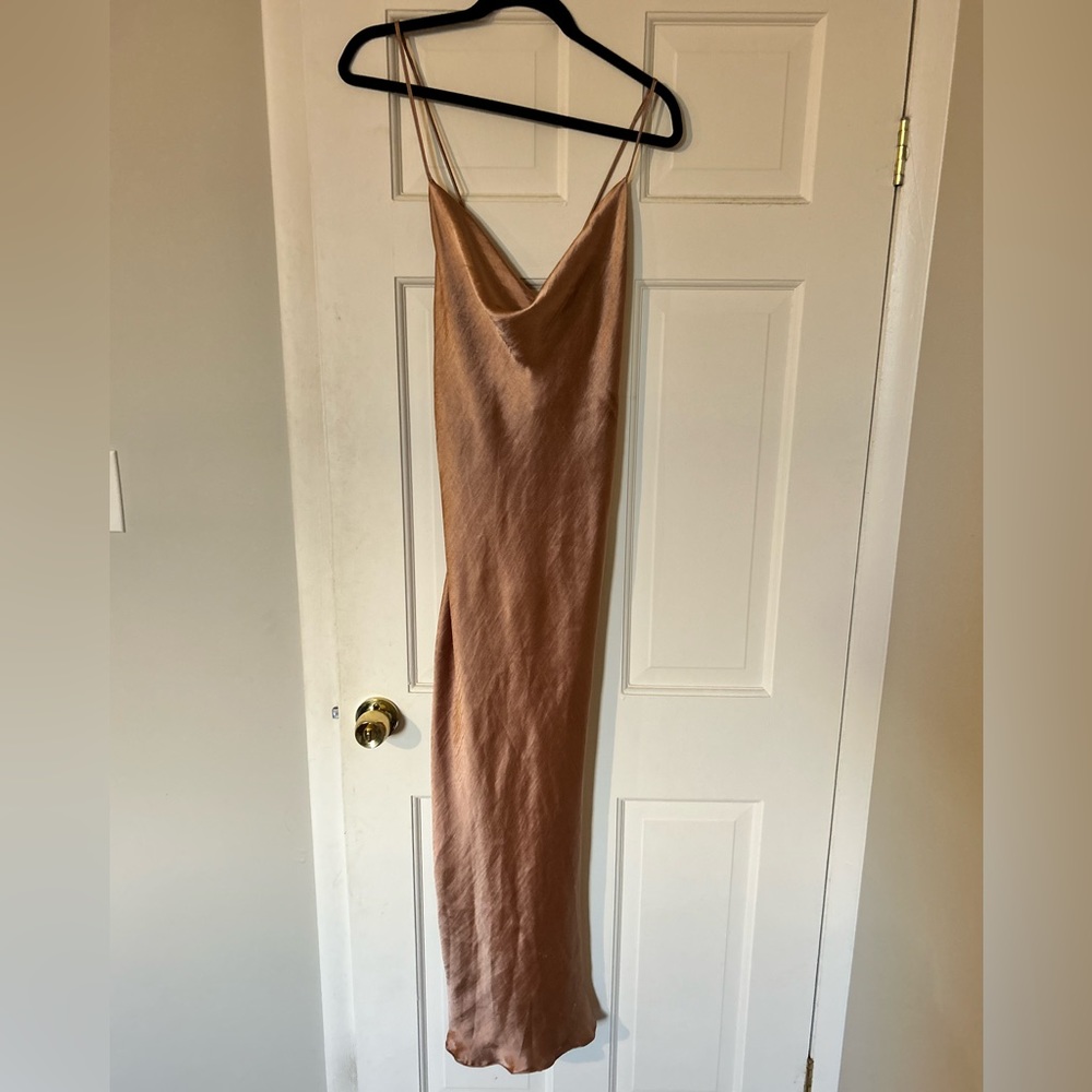 ROSE GOLD ASOS SATIN MIDI DRESS - sz 14